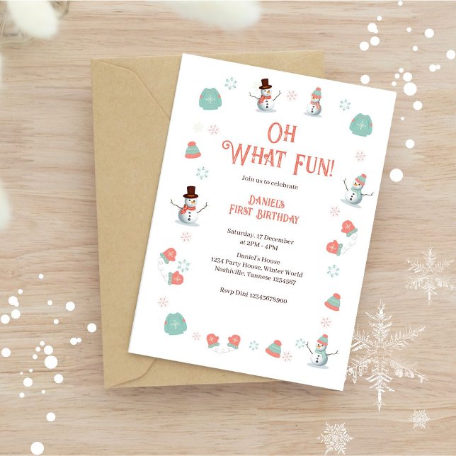 Oh What Fun Winter Snowman Birthday  Invitation (Creator Uploaded)