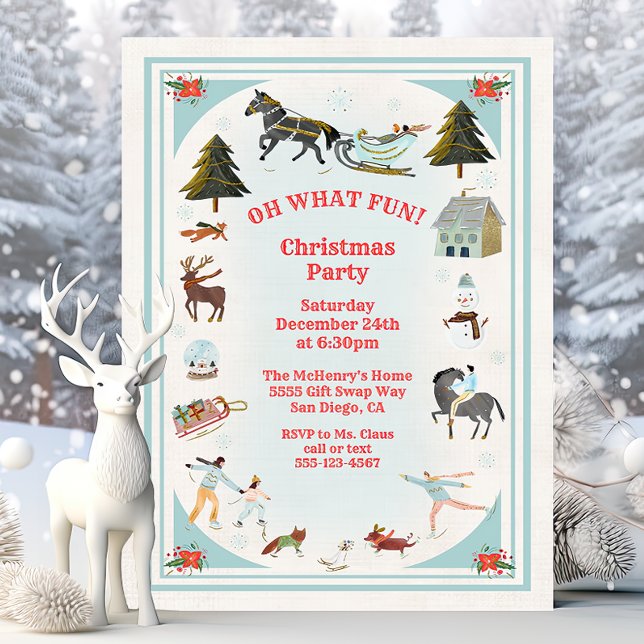 Oh what fun Winter Village scene Christmas Party Invitation (Creator Uploaded)