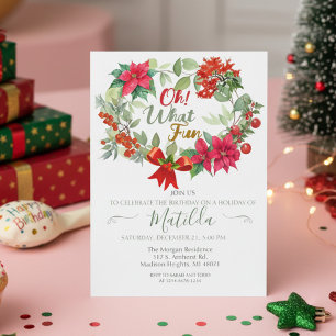 Oh What Fun Wreath Christmas Birthday Party Invit Invitation