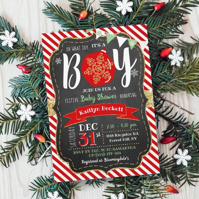 "Oh What Joy, It's A Boy!" Christmas Baby Shower Invitation (Creator Uploaded)