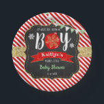 "Oh What Joy, It's A Boy!" Christmas Baby Shower Paper Plate<br><div class="desc">Celebrate in style with these trendy baby shower paper plates. The design is easy to personalise with your own wording and your family and friends will be thrilled when they see these fabulous party plates.</div>