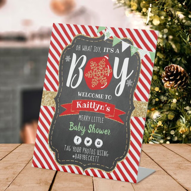 "Oh What Joy, It's A Boy!" Christmas Baby Shower Pedestal Sign (Creator Uploaded)