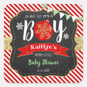 "Oh What Joy, It's A Boy!" Christmas Baby Shower Square Sticker
