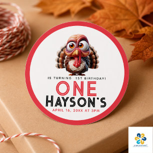 Oh what's fun Caricatures  Turkey 1st Birthday Classic Round Sticker