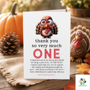 Oh what's fun Caricatures Turkey 1st Birthday Thank You Card