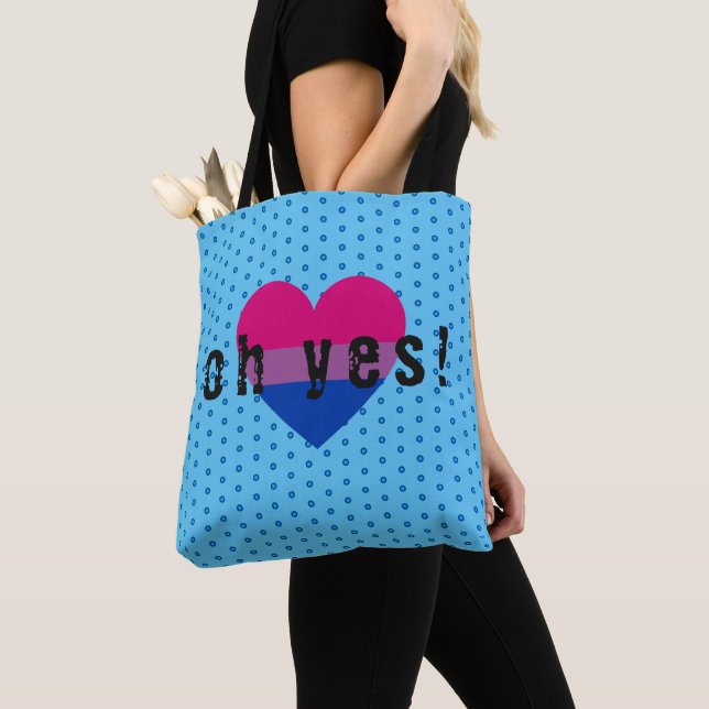 Oh Yes LGBT Bisexual Pride Heart Tote Bag (Close Up)