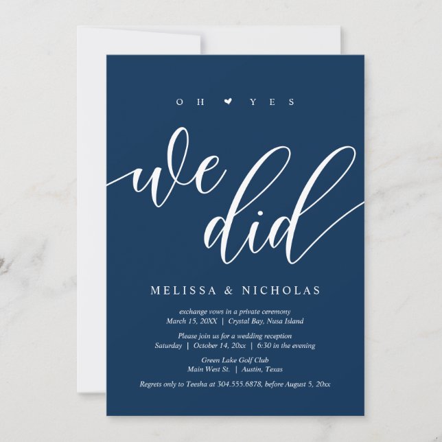 Oh Yes, We did, Black, Wedding Elopement Party Inv Invitation (Front)