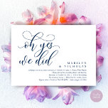 Oh Yes, We Did, Modern Wedding Dinner and Party Invitation<br><div class="desc">Elegantly announce your happily ever after with our modern navy blue themed wedding elopement celebration invitation card, "oh yes we did". Tailored for couples continuing their love story, this invitation strikes a perfect balance of sophistication and charm, setting the scene for an unforgettable event. Featuring a modern contemporary script design,...</div>