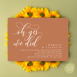Oh Yes, We Did, Modern Wedding Dinner and Party Invitation<br><div class="desc">Elegantly announce your happily ever after with our modern aesthetic earthy copper brown themed wedding elopement celebration invitation card, "oh yes we did". Tailored for couples continuing their love story, this invitation strikes a perfect balance of sophistication and charm, setting the scene for an unforgettable event. Featuring a modern contemporary...</div>