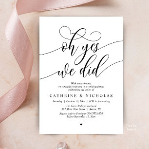 Oh Yes, We Did, Modern Wedding Elopement Dinner Invitation