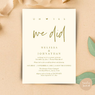 Oh Yes, We Did, Modern Wedding Elopement Dinner Invitation
