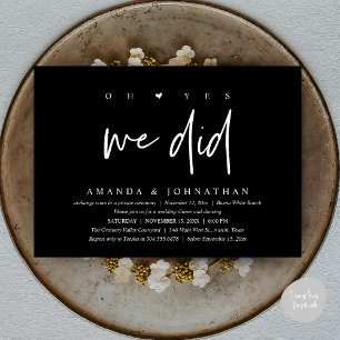 Oh Yes, We Did, Modern Wedding Elopement Dinner Invitation
