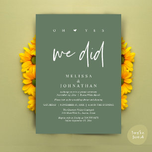 Oh Yes, We Did, Modern Wedding Elopement Dinner Invitation
