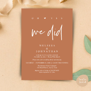 Oh Yes, We Did, Modern Wedding Elopement Dinner Invitation