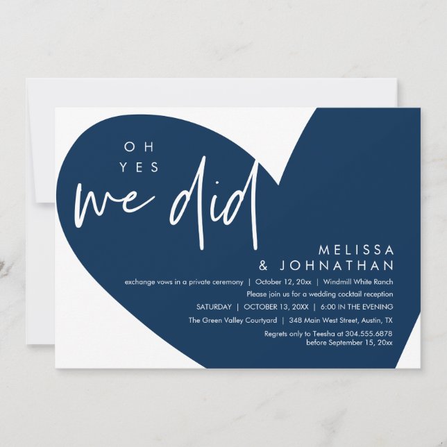 Oh yes we did, Modern Wedding Reception Dinner Invitation (Front)