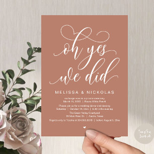 Oh Yes, We Did, Romantic Wedding Elopement Party Invitation