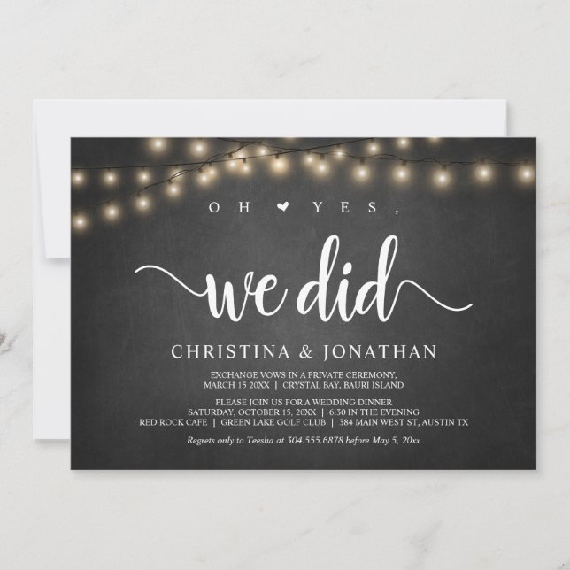 Oh yes, we did, Rustic Elopement Party Invitation (Front)