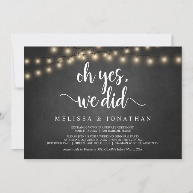 Oh yes, we did, Rustic Wedding Elopement Invitatio Invitation (Front)