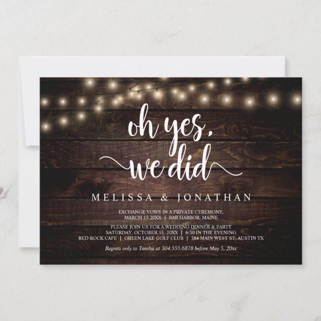 Oh yes, we did, Rustic Wedding Elopement Invitation (Front)