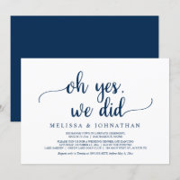Oh Yes, We Did, Rustic Wedding Elopement Party Inv