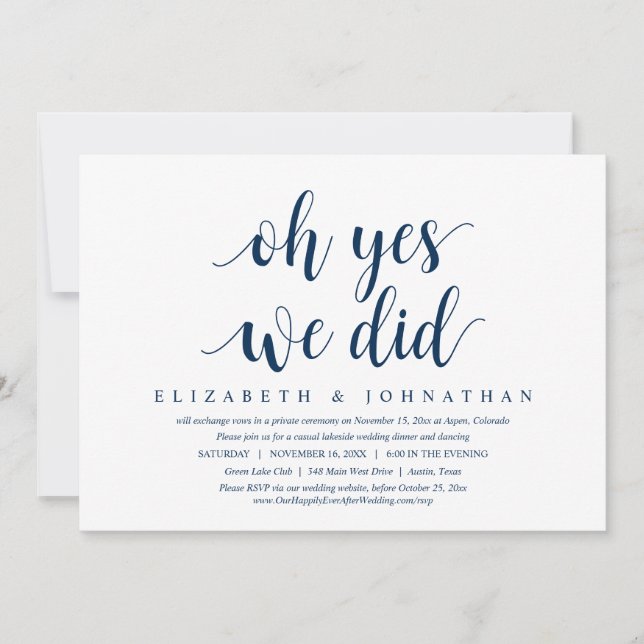 Oh yes, We Did, Wedding Elopement Dinner Dancing I Invitation (Front)