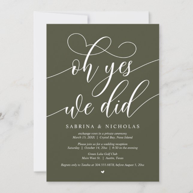 Oh Yes, We Did, Wedding Elopement Dinner Party Invitation (Front)