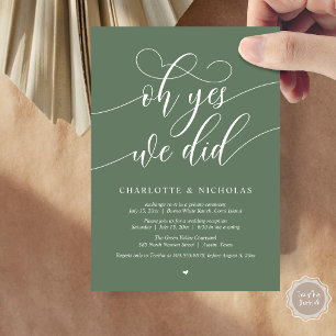Oh Yes, We Did, Wedding Elopement Dinner Party Invitation