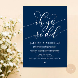 Oh Yes, We Did, Wedding Elopement Dinner Party Invitation