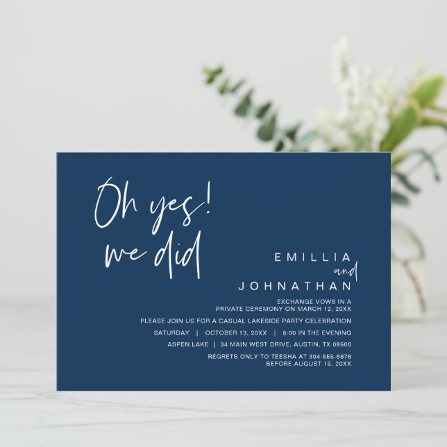 Oh Yes, We Did, Wedding Elopement Invitation (Standing Front)