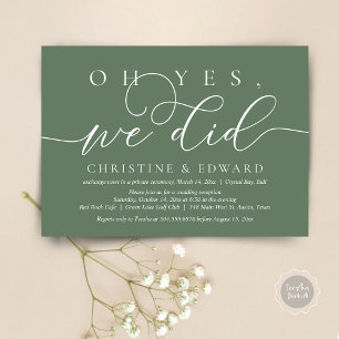 Oh Yes, We Did, Wedding Elopement Romantic Dinner  Invitation