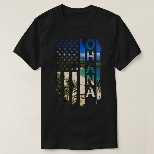 Ohana hawaii Summer Sunset American Flag Patriotic T-Shirt (Design Front)