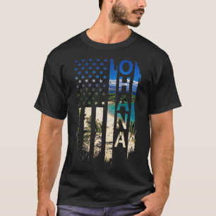 Ohana hawaii Summer Sunset American Flag Patriotic T-Shirt