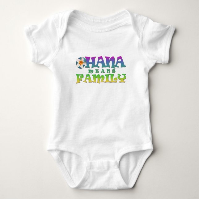  Ohana means family - with plumeria Baby Bodysuit (Front)