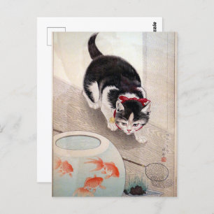 Ohara Koson Cat & Goldfish Bowl Japanese Painting Postcard