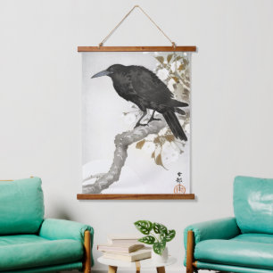 Ohara Koson Crow on Cherry Blossom Branch Art Hanging Tapestry