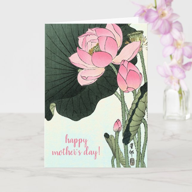 Ohara Koson, Japanese Art: Pink Lotus Mother's Day Card (Orchid)