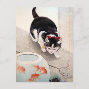 Ohara koson's Cat and goldfish bowl (1933) Postcard