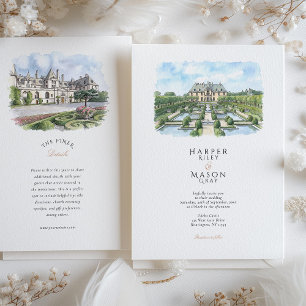 Oheka Castle New York Watercolor Wedding Invitation