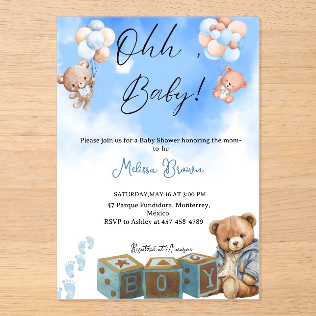 ohhbabyboy acrylic invitations (Front)