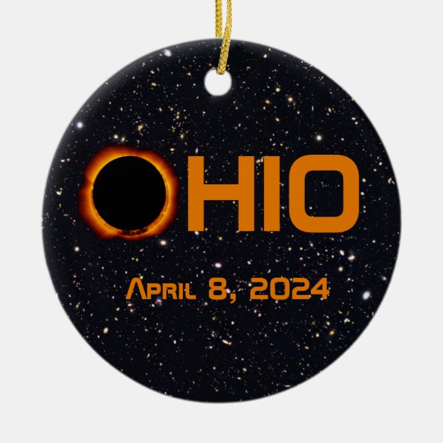 Ohio 2024 Total Solar Eclipse  Ceramic Tree Decoration (Front)