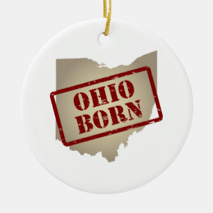 Ohio Born - Stamp on Map Ceramic Tree Decoration