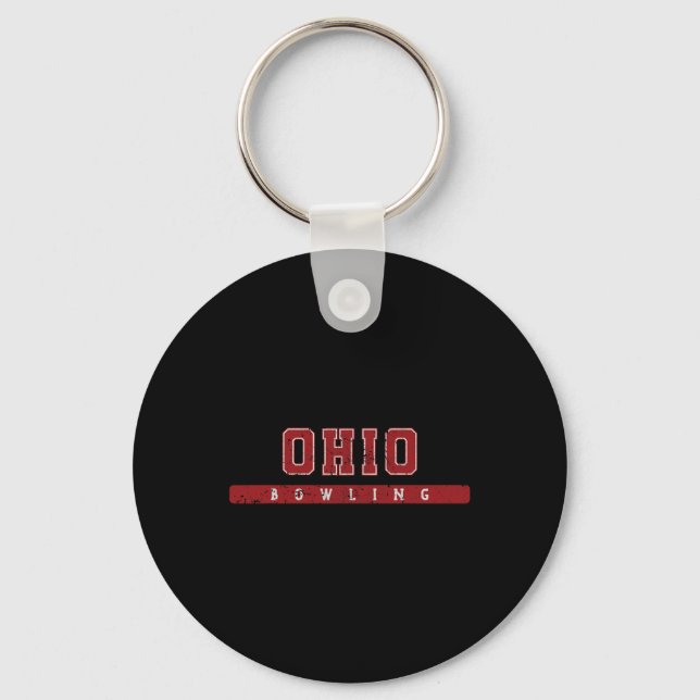 Ohio Bowling Red Vintage Text  Key Ring (Front)