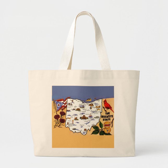  Ohio Buckeye State Postcard Large Tote Bag (Front)