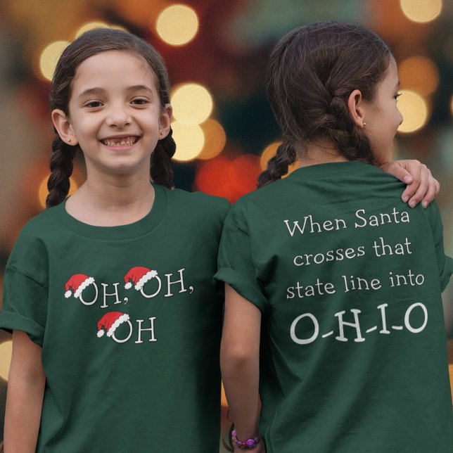 Ohio Christmas OH Santa Hat Holiday Kids T-Shirt (Celebrating Christmas in Ohio? Keep your ear out for when Santa crosses that state line!)