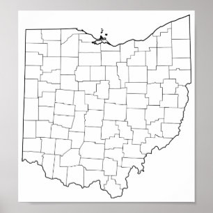 Ohio Counties Blank Outline Map Poster