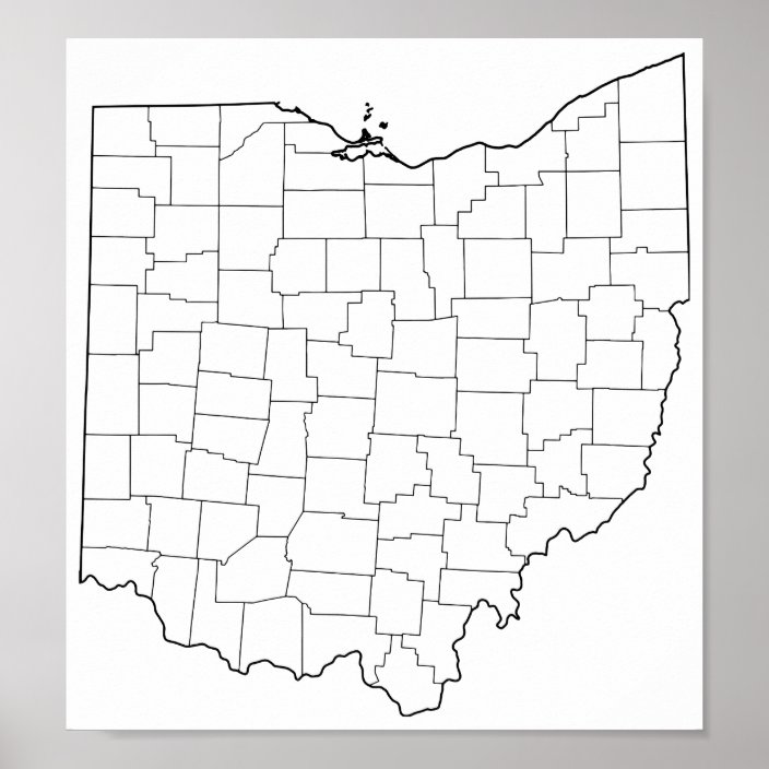 Ohio Counties Blank Outline Map Poster | Zazzle.co.nz