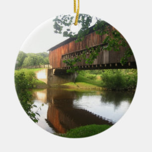 Ohio Covered Bridge and Stream Ceramic Tree Decoration