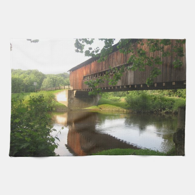 Ohio Covered Bridge and Stream Tea Towel (Horizontal)