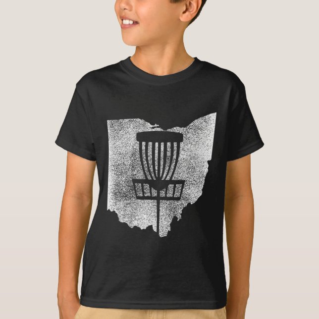 Ohio Disc Golf State With Basket Distressed Graphi T-Shirt (Front)