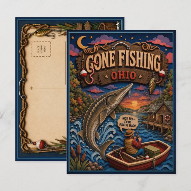 Ohio Gone Fishing Lake Sturgeon Postcard (Front/Back)